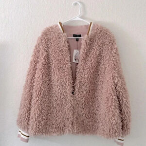 New Faux fur jacket Jessica Simpson 1X lined rose smoke jacket hook eye closure